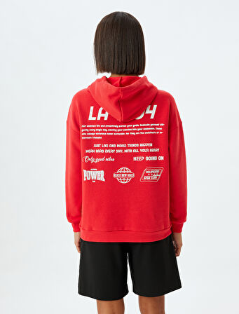 Arkası Baskılı Sweatshirt Kapüşonlu Şardonlu Rahat Kalıp