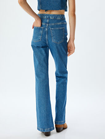 Yüksek Bel İspanyol Paça Düğme Detaylı Slim Kot Pantolon