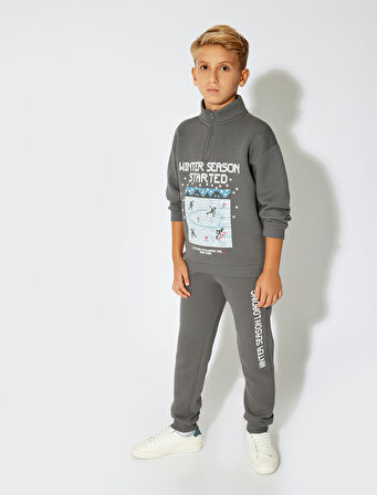 Sweatshirt Dik Yaka Uzun Kollu Kış Temalı Baskı Detaylı Şardonlu