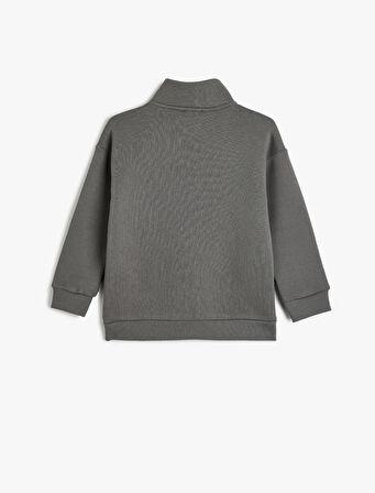 Sweatshirt Dik Yaka Uzun Kollu Kış Temalı Baskı Detaylı Şardonlu