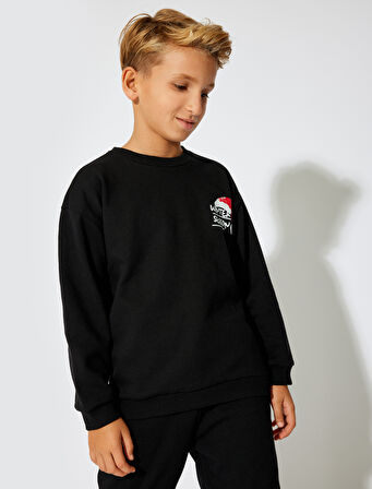 Sweatshirt Yılbaşı Temalı Baskı Detaylı Uzun Kollu Bisiklet Yaka