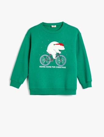 Uzun Kollu Bisiklet Yaka Yılbaşı Temalı Sweatshirt