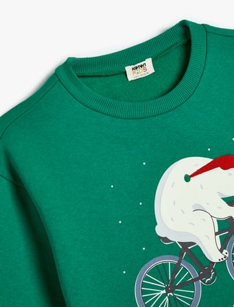 Uzun Kollu Bisiklet Yaka Yılbaşı Temalı Sweatshirt