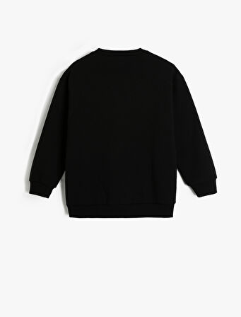 Oversize Sweatshirt Yılbaşı Temalı Pullu Payetli Dinozor Baskılı Uzun Kollu Bisiklet Yaka