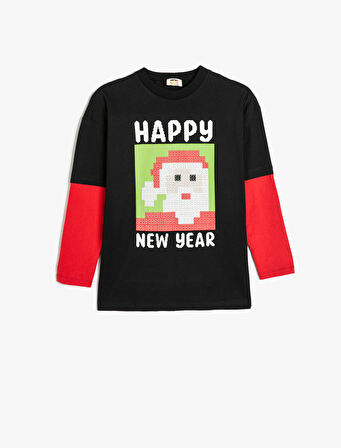 Noel Baba Sweatshirt Yılbaşı Temalı Uzun Kollu Bisiklet Yaka Pamuklu 