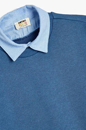 Koton Erkek Çocuk Okul Sweatshirt Basic Okul Gömleği Yaka Detaylı Uzun Kollu Pamuklu