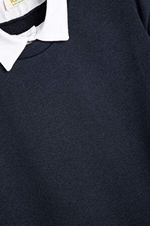 Koton Erkek Çocuk Okul Sweatshirt Basic Okul Gömleği Yaka Detaylı Uzun Kollu Pamuklu