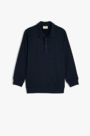 Koton Erkek Çocuk Polo Yaka Sweatshirt Uzun Kollu Düğme Detaylı Pamuklu