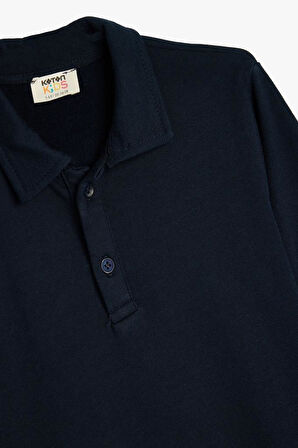 Koton Erkek Çocuk Polo Yaka Sweatshirt Uzun Kollu Düğme Detaylı Pamuklu