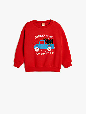 Sweatshirt Yılbaşı Temalı Baskı Detaylı Uzun Kollu Pamuklu Şardonlu