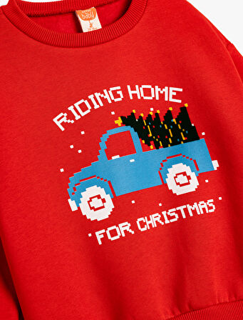 Sweatshirt Yılbaşı Temalı Baskı Detaylı Uzun Kollu Pamuklu Şardonlu