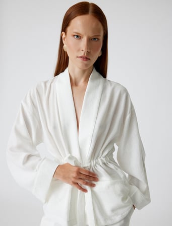 Oversize Kimono Kuşaklı Geniş Uzun Kollu Cepli