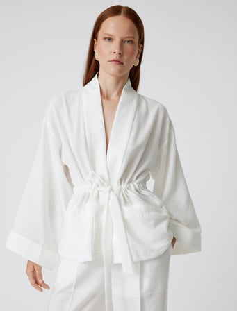 Oversize Kimono Kuşaklı Geniş Uzun Kollu Cepli