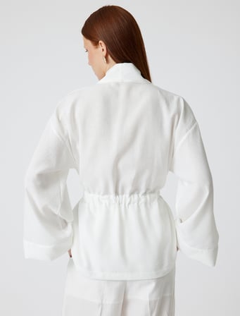 Oversize Kimono Kuşaklı Geniş Uzun Kollu Cepli