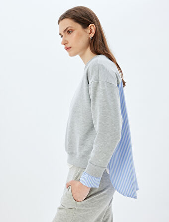 Oversize Sweatshirt İki Farklı Kumaş Kullanımlı Bisiklet Yaka Uzun Kollu