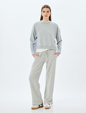 Oversize Sweatshirt İki Farklı Kumaş Kullanımlı Bisiklet Yaka Uzun Kollu