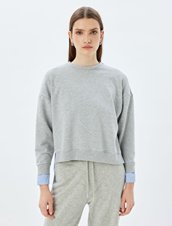 Oversize Sweatshirt İki Farklı Kumaş Kullanımlı Bisiklet Yaka Uzun Kollu