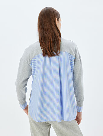 Oversize Sweatshirt İki Farklı Kumaş Kullanımlı Bisiklet Yaka Uzun Kollu