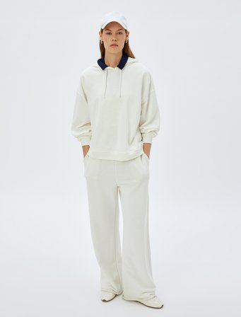 Kapşonlu Sweatshirt Basic Uzun Kollu Üç İplik Pamuklu