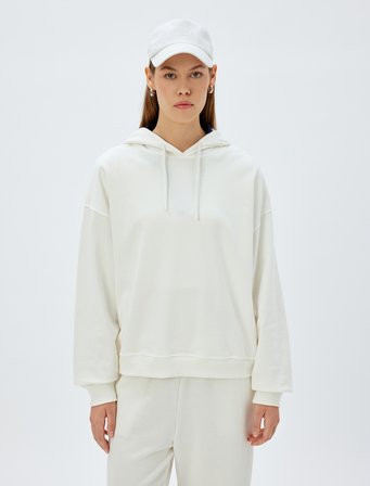 Kapşonlu Sweatshirt Basic Uzun Kollu Üç İplik Pamuklu