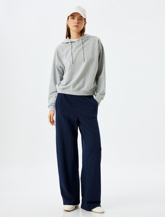 Kapşonlu Sweatshirt Basic Uzun Kollu Üç İplik Pamuklu