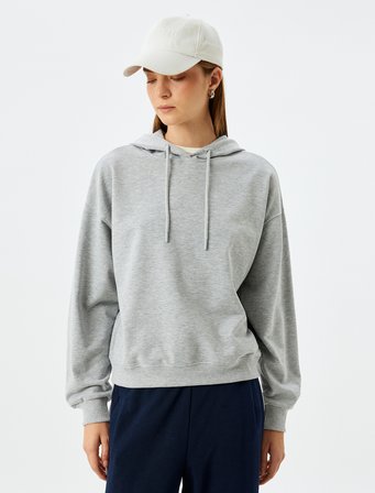 Kapşonlu Sweatshirt Basic Uzun Kollu Üç İplik Pamuklu