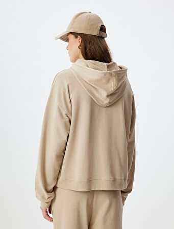 Uzun Kollu Üç İplik Pamuklu Basic Kapşonlu Sweatshirt 