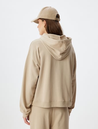 Uzun Kollu Üç İplik Pamuklu Basic Kapşonlu Sweatshirt 