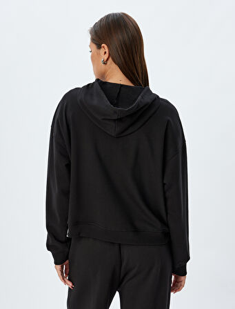 Kapşonlu Sweatshirt Basic Uzun Kollu Üç İplik Pamuklu