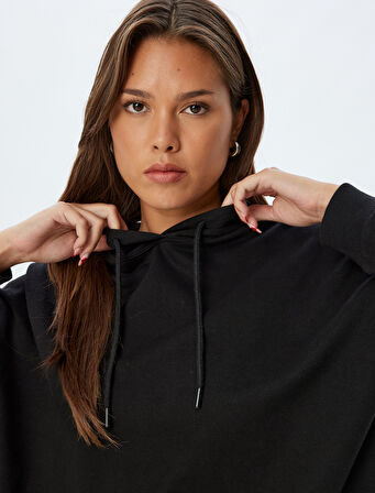Kapşonlu Sweatshirt Basic Uzun Kollu Üç İplik Pamuklu