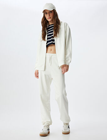 Uzun Kollu Üç İplik Pamuklu Fermuarlı Kapşonlu Sweatshirt