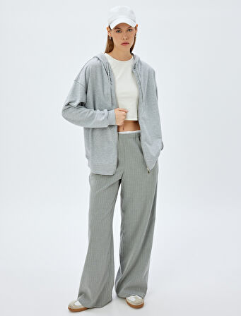 Uzun Kollu Üç İplik Pamuklu Fermuarlı Kapşonlu Sweatshirt