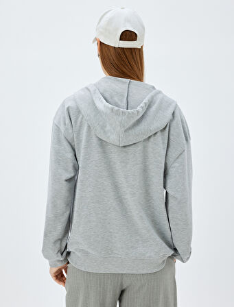 Uzun Kollu Üç İplik Pamuklu Fermuarlı Kapşonlu Sweatshirt