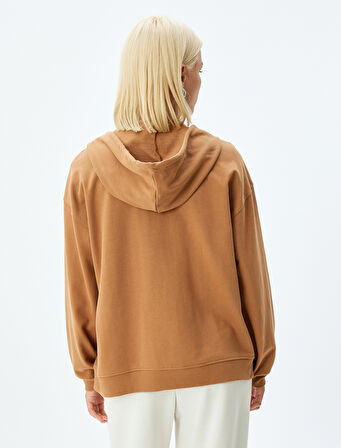 Uzun Kollu Üç İplik Pamuklu Fermuarlı Kapşonlu Sweatshirt