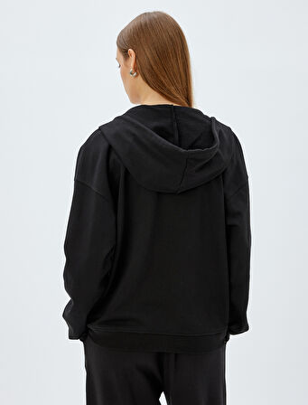 Uzun Kollu Üç İplik Pamuklu Fermuarlı Kapşonlu Sweatshirt