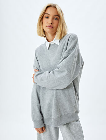 Basic Sweatshirt Rahat Kesim Bisiklet Yaka Uzun Kollu 