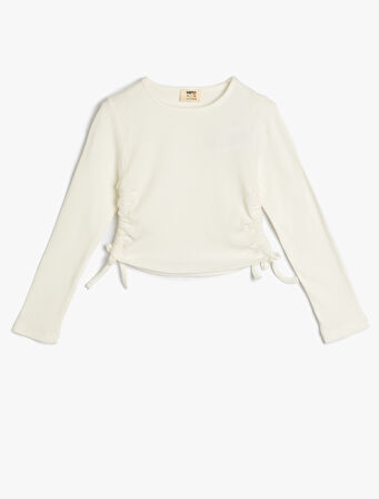 Uzun Kollu Tişört Yanları Büzgülü Bağlamalı Bisiklet Yaka Pamuklu