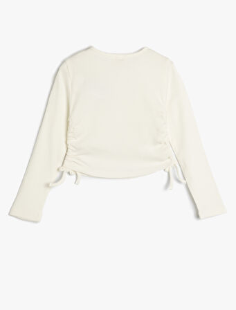 Uzun Kollu Tişört Yanları Büzgülü Bağlamalı Bisiklet Yaka Pamuklu