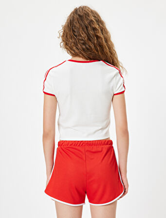 Slogan Baskılı Tişört Bisiklet Yaka Biyeli Kısa Kollu Slim Fit