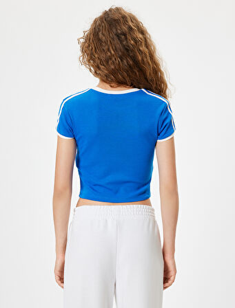 Slogan Baskılı Tişört Bisiklet Yaka Biyeli Kısa Kollu Slim Fit