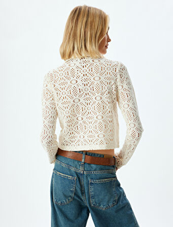 Crop Kroşe Gömlek Ajurlu Uzun Kollu Slim Fit