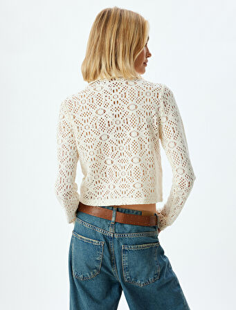 Crop Kroşe Gömlek Ajurlu Uzun Kollu Slim Fit