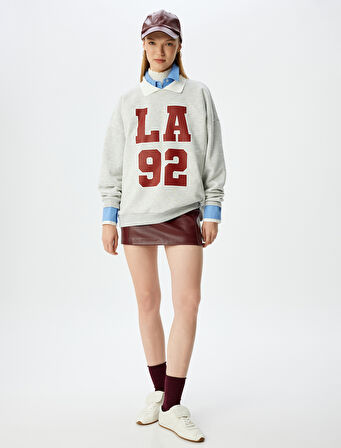 Polo Yaka Kolej Baskılı Uzun Kollu Sweatshirt