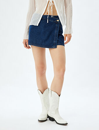 Cep Detaylı Mini Kot Şort Etek Standart Bel