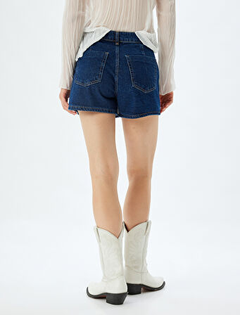 Cep Detaylı Mini Kot Şort Etek Standart Bel