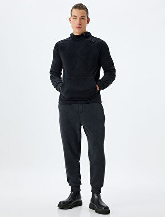 Spor Sweatshirt Boxy Kapşonlu Polar Kalın Kumaşlı Fermuar Detaylı Kanguru Cepli