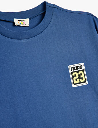 Oversize Tişört Baskı Detaylı Kısa Kollu Bisiklet Yaka Pamuklu