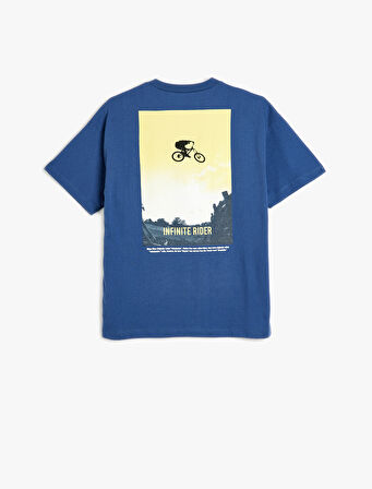 Oversize Tişört Baskı Detaylı Kısa Kollu Bisiklet Yaka Pamuklu