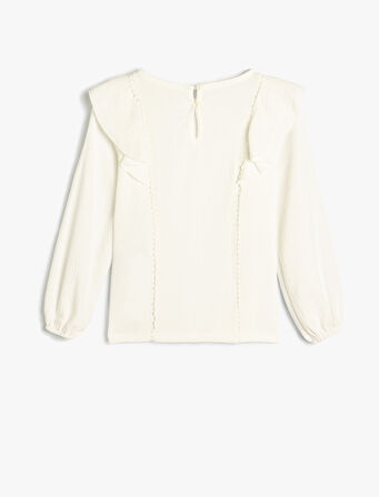 Bluz Fırfır Detaylı Uzun Kollu Manşetleri Lastikli