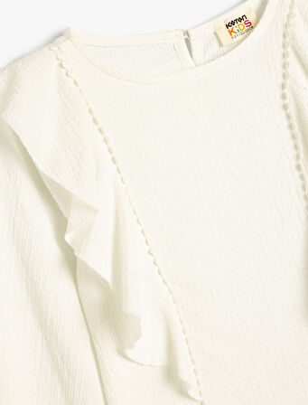 Bluz Fırfır Detaylı Uzun Kollu Manşetleri Lastikli